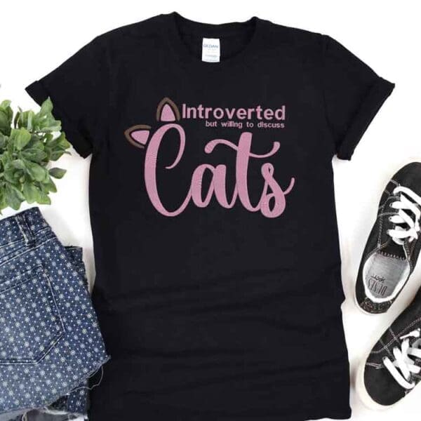 Embroidered – Introverted but willing to discuss cats T-Shirt- Unisex Fit