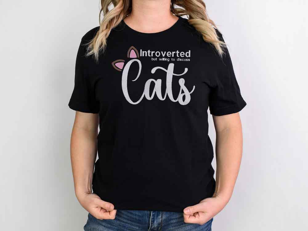 Printed - Introverted but willing to discuss cats T-Shirt- Unisex Fit - Image 2